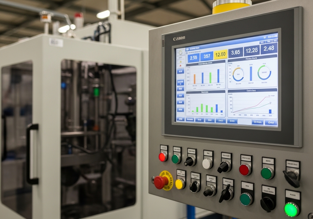 Hennecke machine control panel showing production parameters