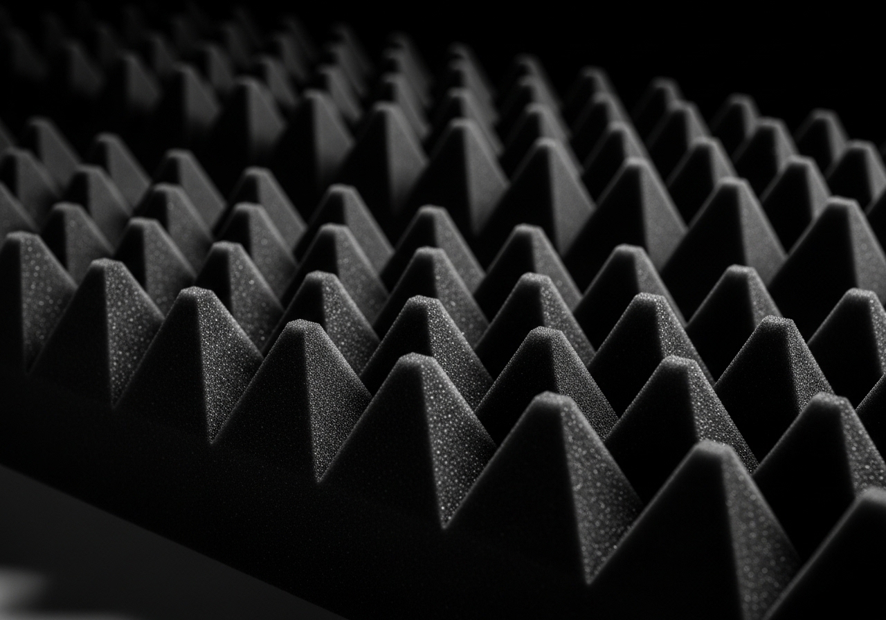 Dark charcoal acoustic foam with pyramid surface texture