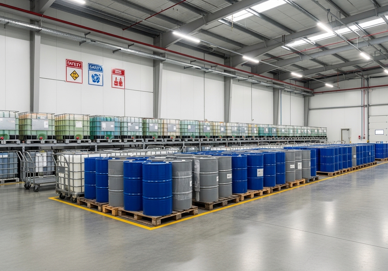 Chemical storage area with sealed containers